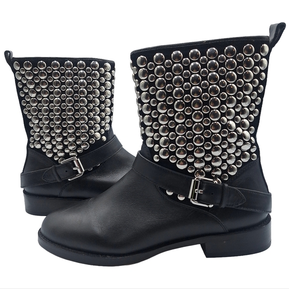Rebecca Minkoff Saida Studded Leather Moto Boots - Picture 4 of 12